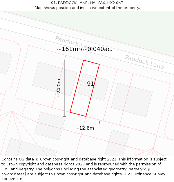 91, PADDOCK LANE, HALIFAX, HX2 0NT: Plot and title map