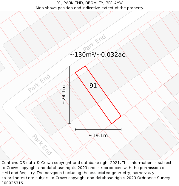 91, PARK END, BROMLEY, BR1 4AW: Plot and title map