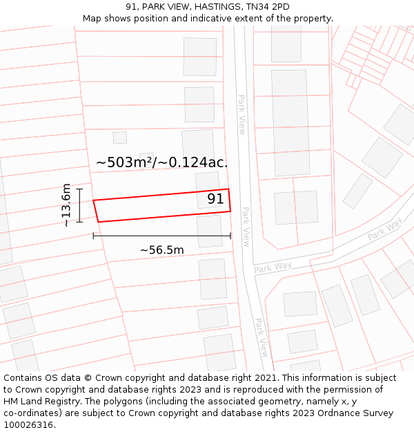 91, PARK VIEW, HASTINGS, TN34 2PD: Plot and title map