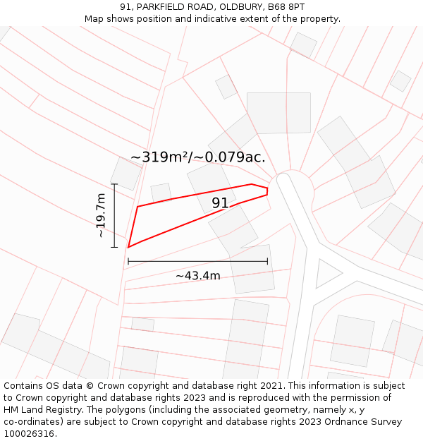 91, PARKFIELD ROAD, OLDBURY, B68 8PT: Plot and title map