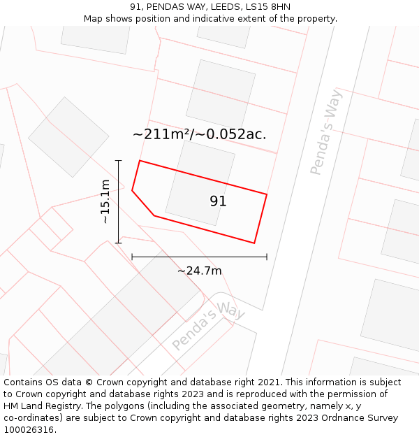 91, PENDAS WAY, LEEDS, LS15 8HN: Plot and title map