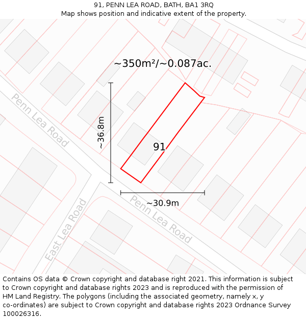 91, PENN LEA ROAD, BATH, BA1 3RQ: Plot and title map