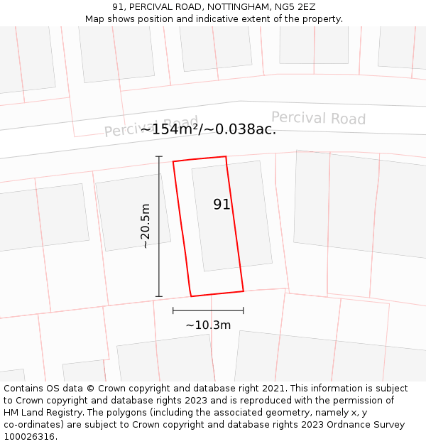 91, PERCIVAL ROAD, NOTTINGHAM, NG5 2EZ: Plot and title map