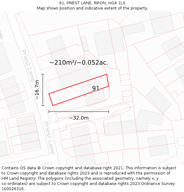91, PRIEST LANE, RIPON, HG4 1LS: Plot and title map