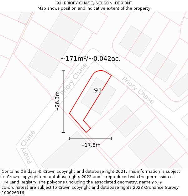 91, PRIORY CHASE, NELSON, BB9 0NT: Plot and title map