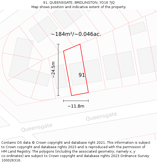 91, QUEENSGATE, BRIDLINGTON, YO16 7JQ: Plot and title map