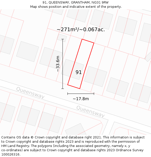 91, QUEENSWAY, GRANTHAM, NG31 9RW: Plot and title map