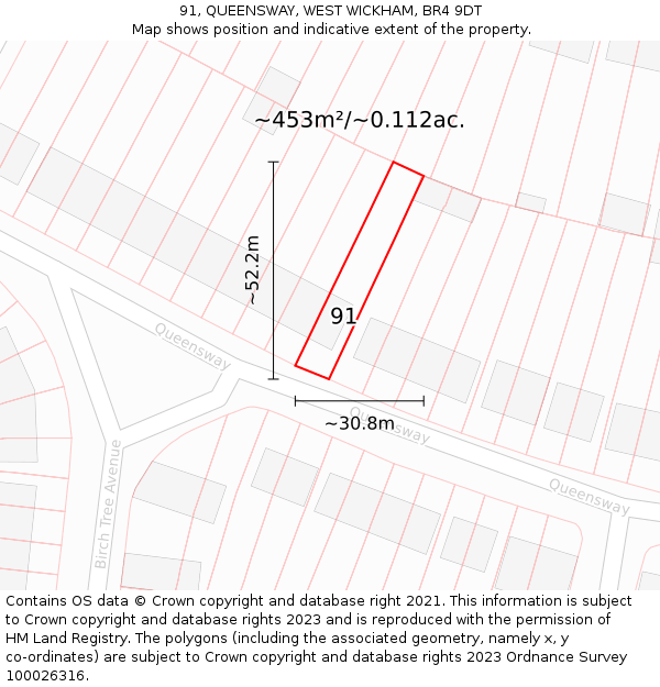 91, QUEENSWAY, WEST WICKHAM, BR4 9DT: Plot and title map