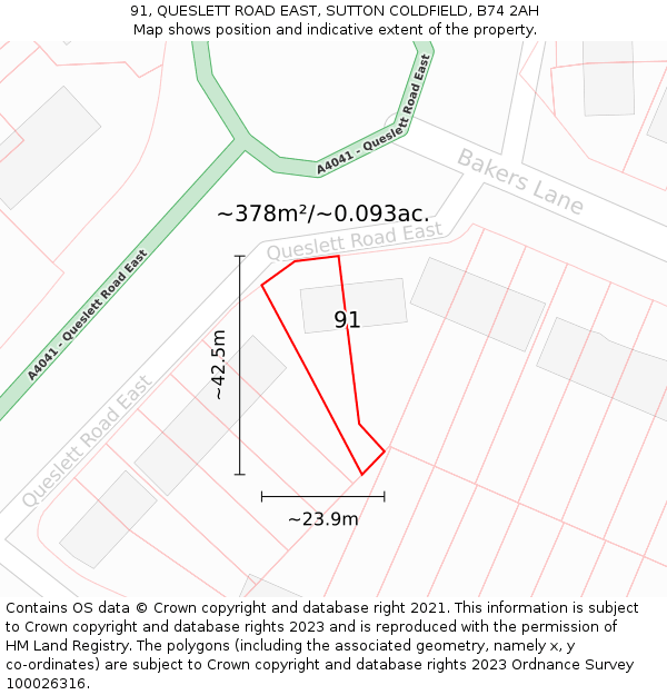 91, QUESLETT ROAD EAST, SUTTON COLDFIELD, B74 2AH: Plot and title map