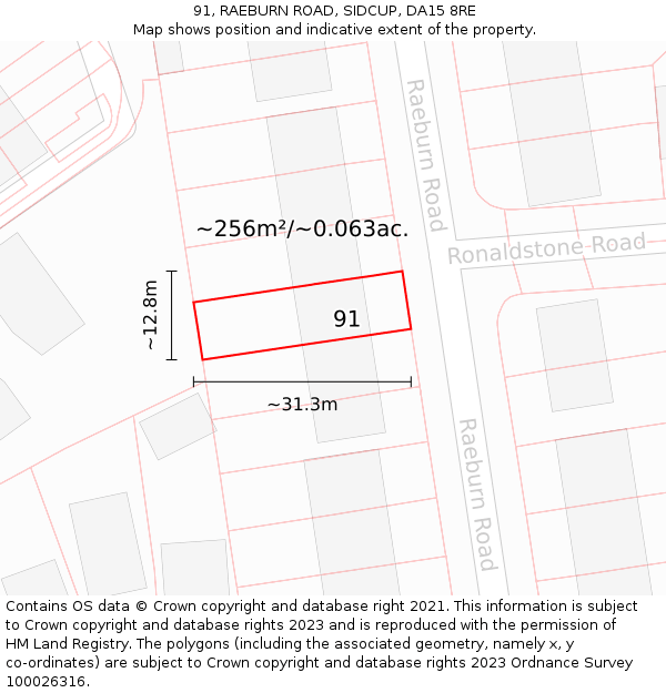 91, RAEBURN ROAD, SIDCUP, DA15 8RE: Plot and title map