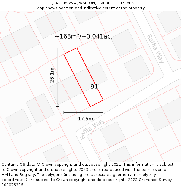 91, RAFFIA WAY, WALTON, LIVERPOOL, L9 6ES: Plot and title map