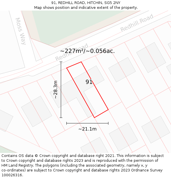 91, REDHILL ROAD, HITCHIN, SG5 2NY: Plot and title map