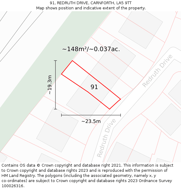 91, REDRUTH DRIVE, CARNFORTH, LA5 9TT: Plot and title map