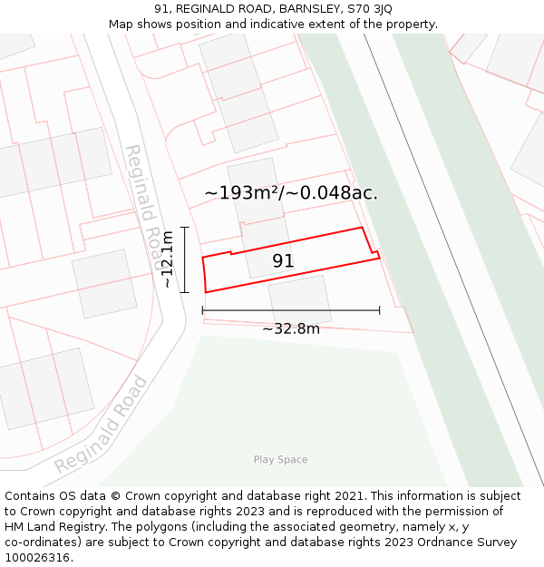 91, REGINALD ROAD, BARNSLEY, S70 3JQ: Plot and title map