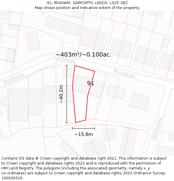 91, RINGWAY, GARFORTH, LEEDS, LS25 1BZ: Plot and title map