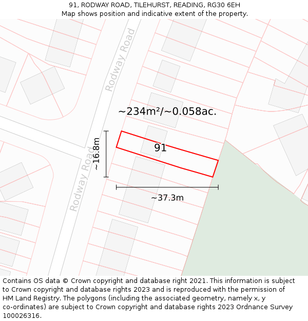 91, RODWAY ROAD, TILEHURST, READING, RG30 6EH: Plot and title map