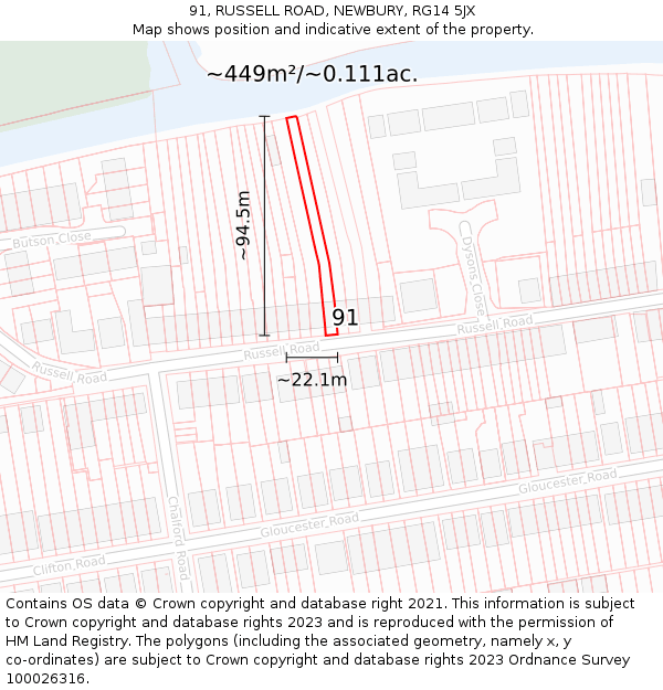 91, RUSSELL ROAD, NEWBURY, RG14 5JX: Plot and title map