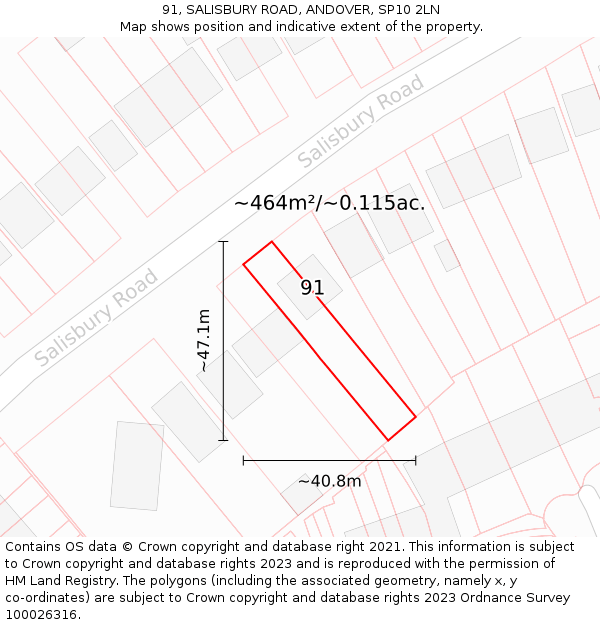 91, SALISBURY ROAD, ANDOVER, SP10 2LN: Plot and title map