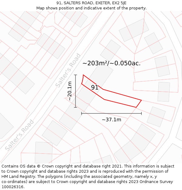 91, SALTERS ROAD, EXETER, EX2 5JE: Plot and title map
