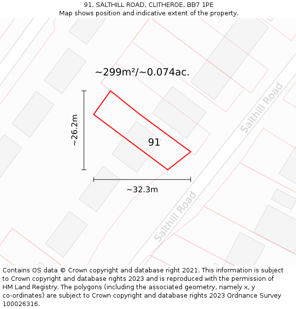 91, SALTHILL ROAD, CLITHEROE, BB7 1PE: Plot and title map