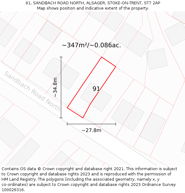 91, SANDBACH ROAD NORTH, ALSAGER, STOKE-ON-TRENT, ST7 2AP: Plot and title map