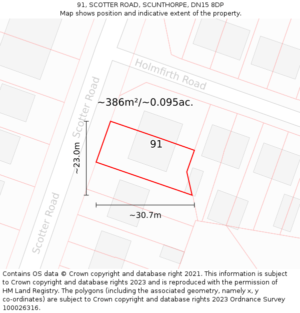 91, SCOTTER ROAD, SCUNTHORPE, DN15 8DP: Plot and title map