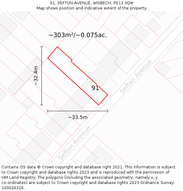 91, SEFTON AVENUE, WISBECH, PE13 3QW: Plot and title map