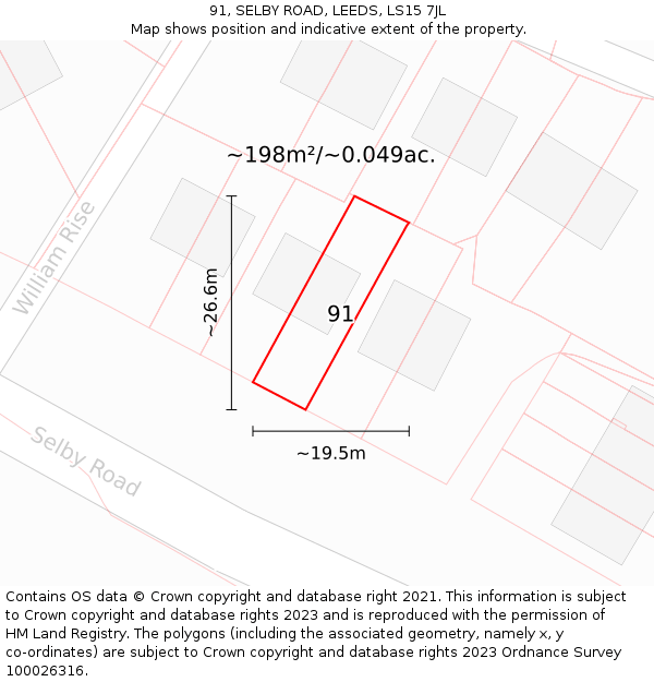 91, SELBY ROAD, LEEDS, LS15 7JL: Plot and title map
