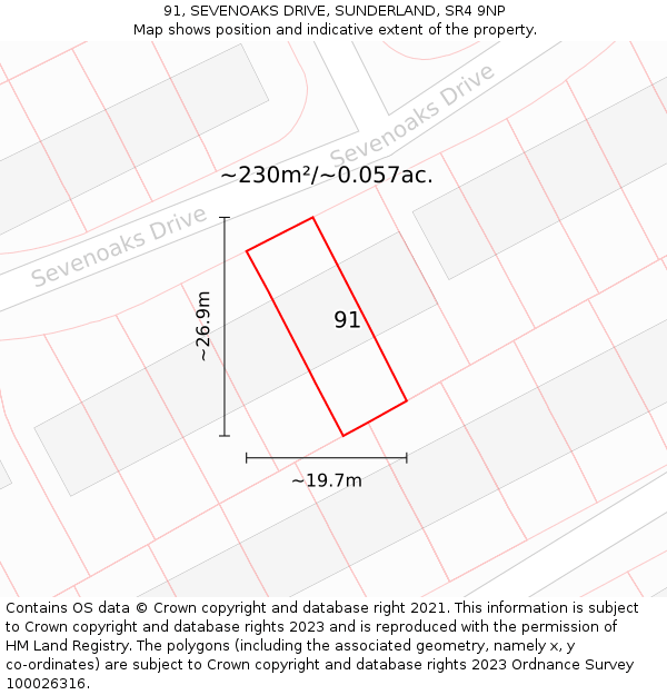 91, SEVENOAKS DRIVE, SUNDERLAND, SR4 9NP: Plot and title map