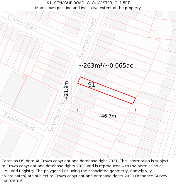 91, SEYMOUR ROAD, GLOUCESTER, GL1 5PT: Plot and title map