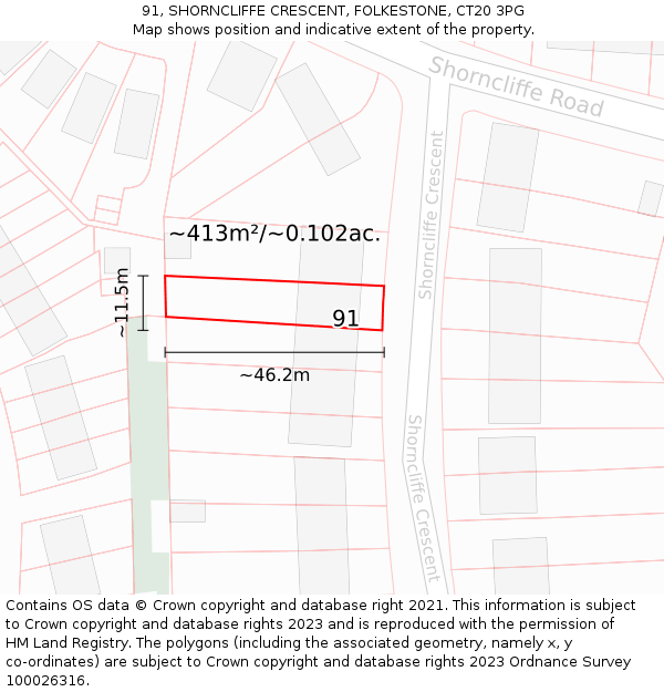 91, SHORNCLIFFE CRESCENT, FOLKESTONE, CT20 3PG: Plot and title map