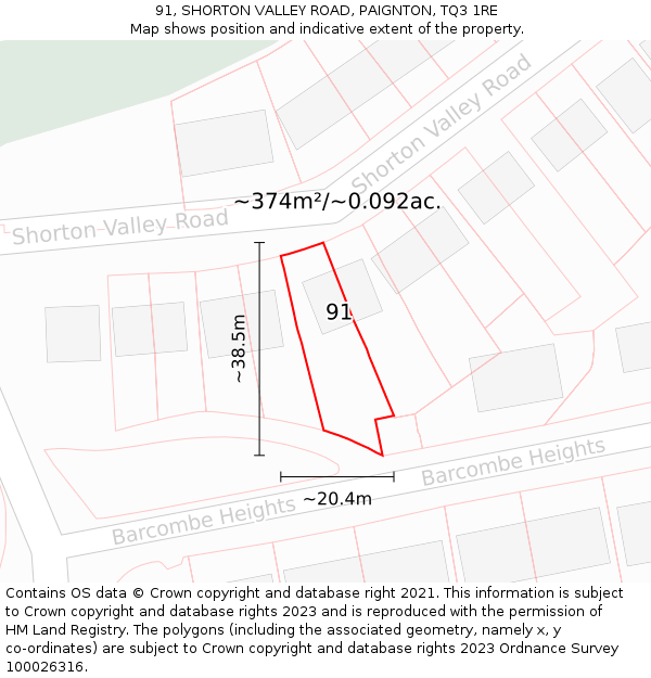 91, SHORTON VALLEY ROAD, PAIGNTON, TQ3 1RE: Plot and title map