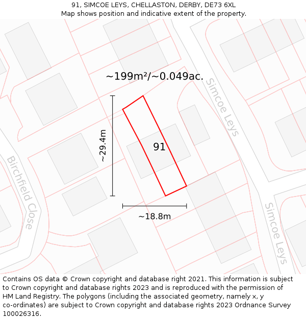 91, SIMCOE LEYS, CHELLASTON, DERBY, DE73 6XL: Plot and title map