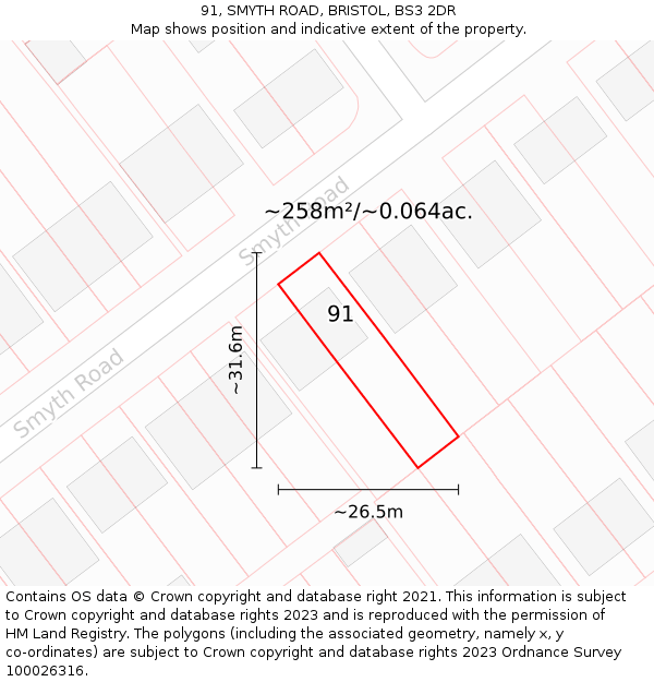 91, SMYTH ROAD, BRISTOL, BS3 2DR: Plot and title map