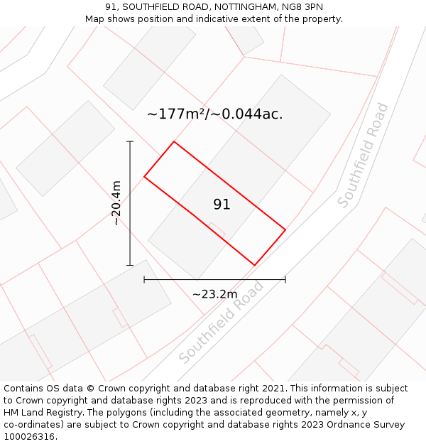 91, SOUTHFIELD ROAD, NOTTINGHAM, NG8 3PN: Plot and title map
