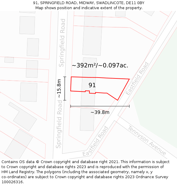 91, SPRINGFIELD ROAD, MIDWAY, SWADLINCOTE, DE11 0BY: Plot and title map