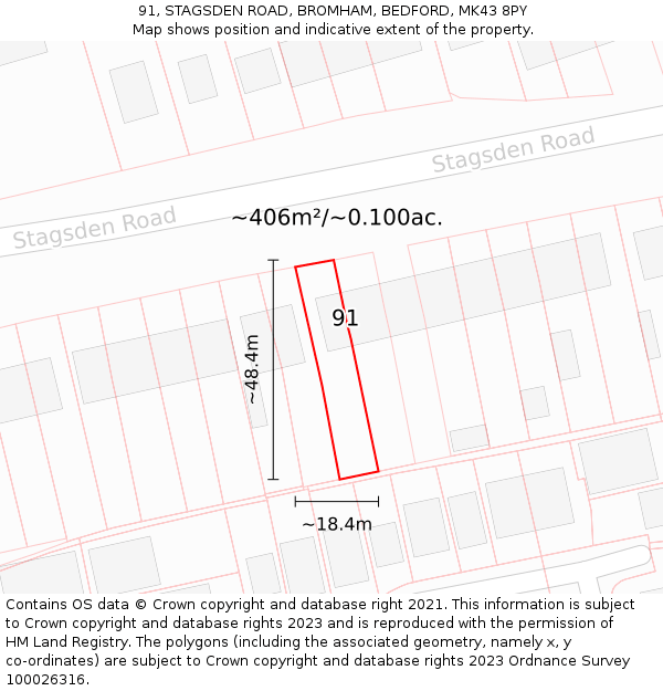 91, STAGSDEN ROAD, BROMHAM, BEDFORD, MK43 8PY: Plot and title map