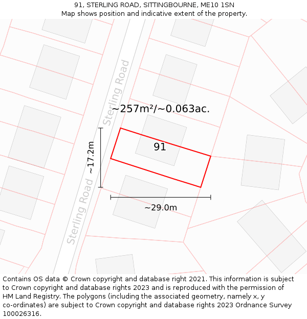 91, STERLING ROAD, SITTINGBOURNE, ME10 1SN: Plot and title map