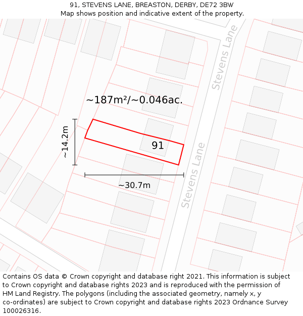 91, STEVENS LANE, BREASTON, DERBY, DE72 3BW: Plot and title map