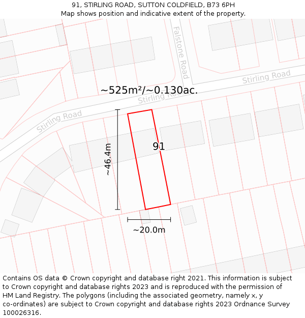 91, STIRLING ROAD, SUTTON COLDFIELD, B73 6PH: Plot and title map
