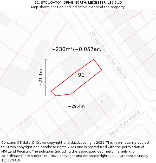 91, STOUGHTON DRIVE NORTH, LEICESTER, LE5 5UD: Plot and title map