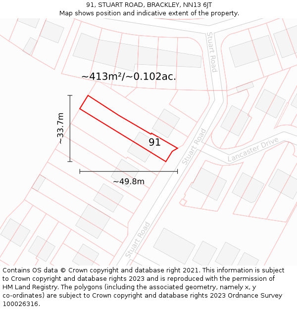 91, STUART ROAD, BRACKLEY, NN13 6JT: Plot and title map