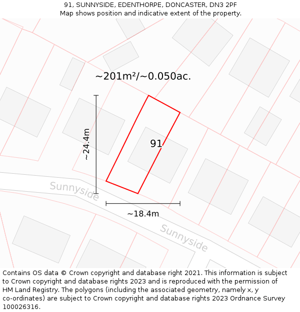 91, SUNNYSIDE, EDENTHORPE, DONCASTER, DN3 2PF: Plot and title map