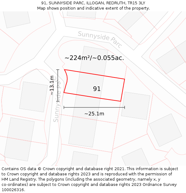 91, SUNNYSIDE PARC, ILLOGAN, REDRUTH, TR15 3LY: Plot and title map