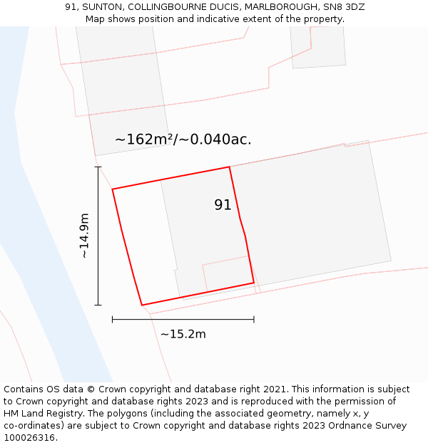 91, SUNTON, COLLINGBOURNE DUCIS, MARLBOROUGH, SN8 3DZ: Plot and title map
