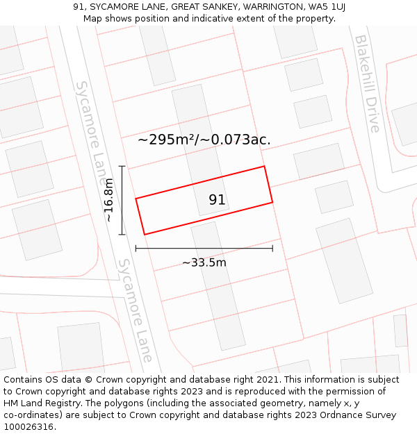 91, SYCAMORE LANE, GREAT SANKEY, WARRINGTON, WA5 1UJ: Plot and title map