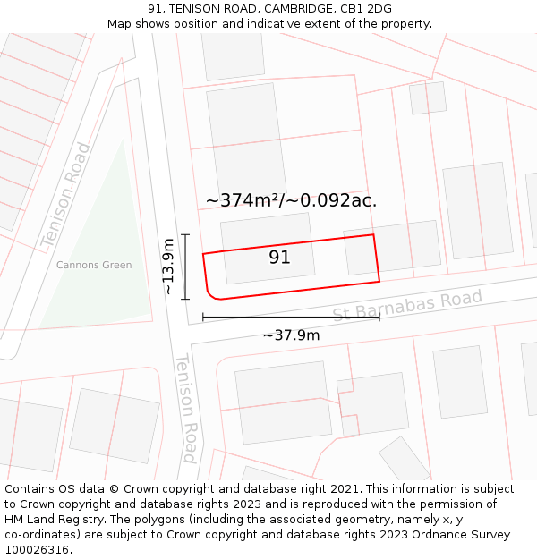 91, TENISON ROAD, CAMBRIDGE, CB1 2DG: Plot and title map
