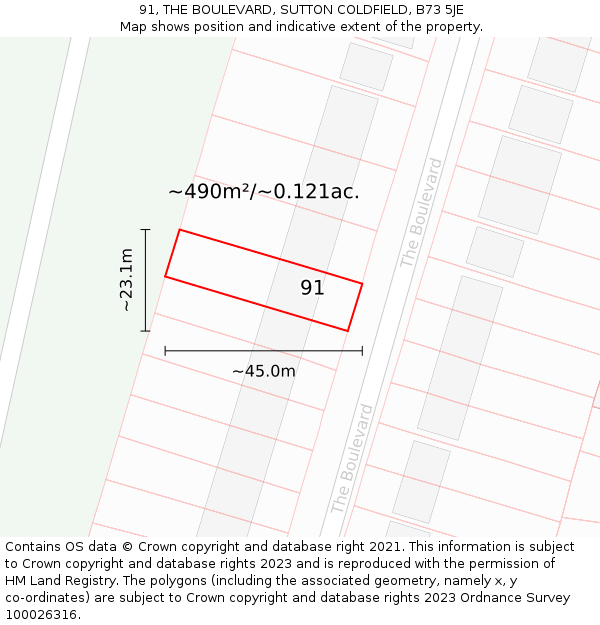 91, THE BOULEVARD, SUTTON COLDFIELD, B73 5JE: Plot and title map