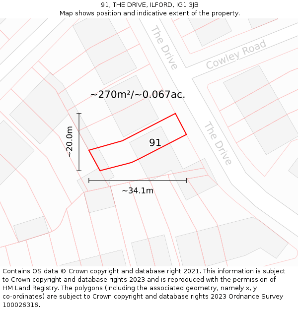 91, THE DRIVE, ILFORD, IG1 3JB: Plot and title map