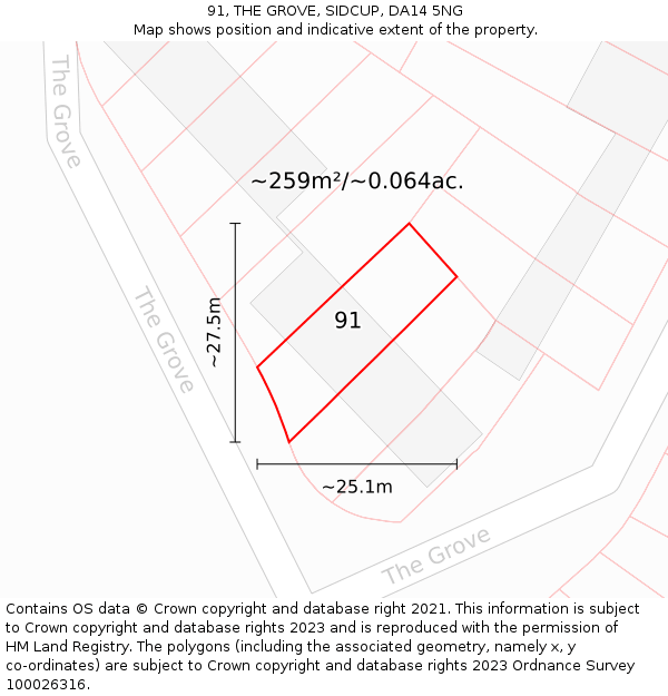 91, THE GROVE, SIDCUP, DA14 5NG: Plot and title map